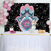 Lofaris Night Sky Stars Hamasa Hand Pattern Birthday Backdrop